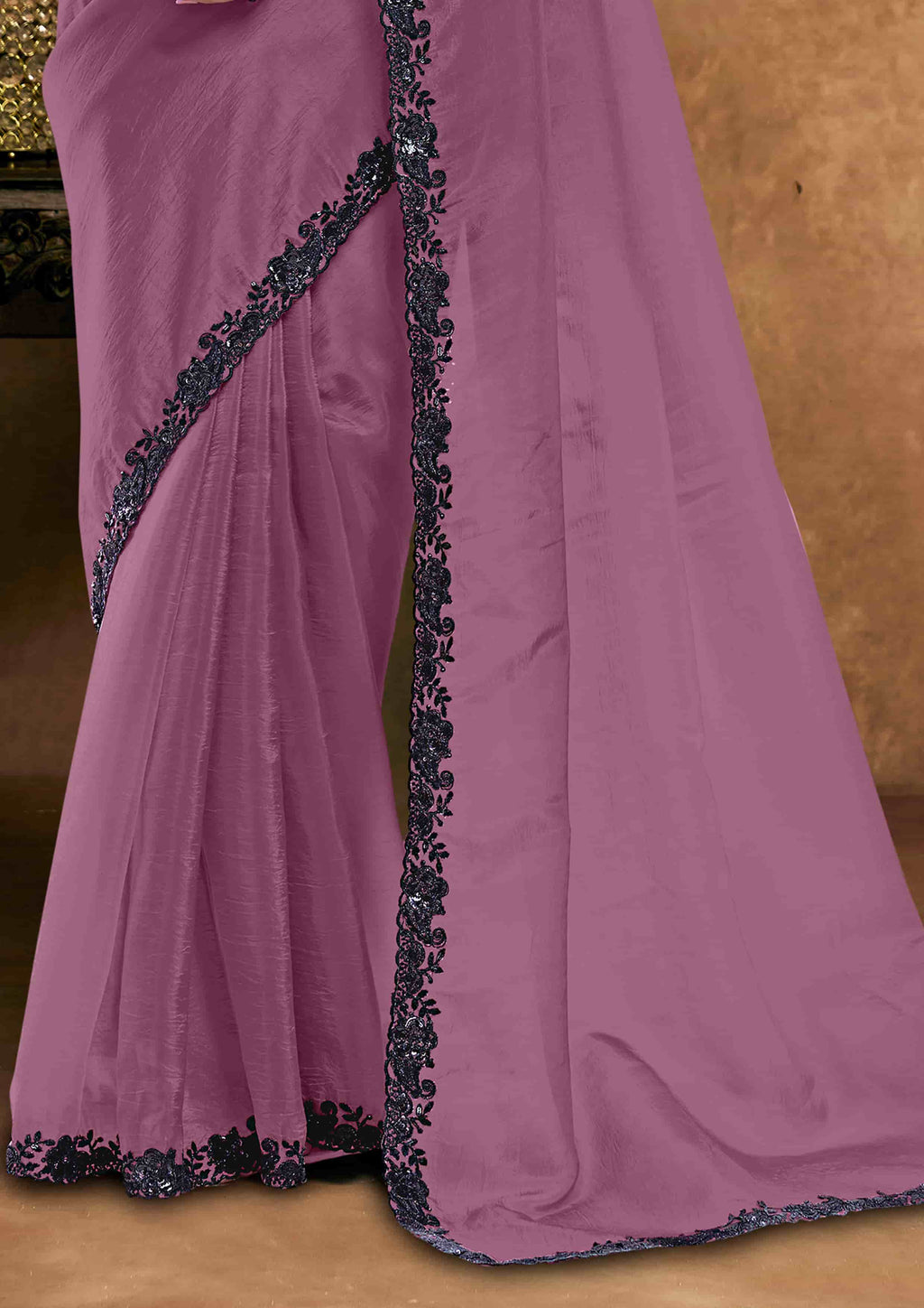 Mauve Crush Silk Party Wear Saree with Sequin Handwork