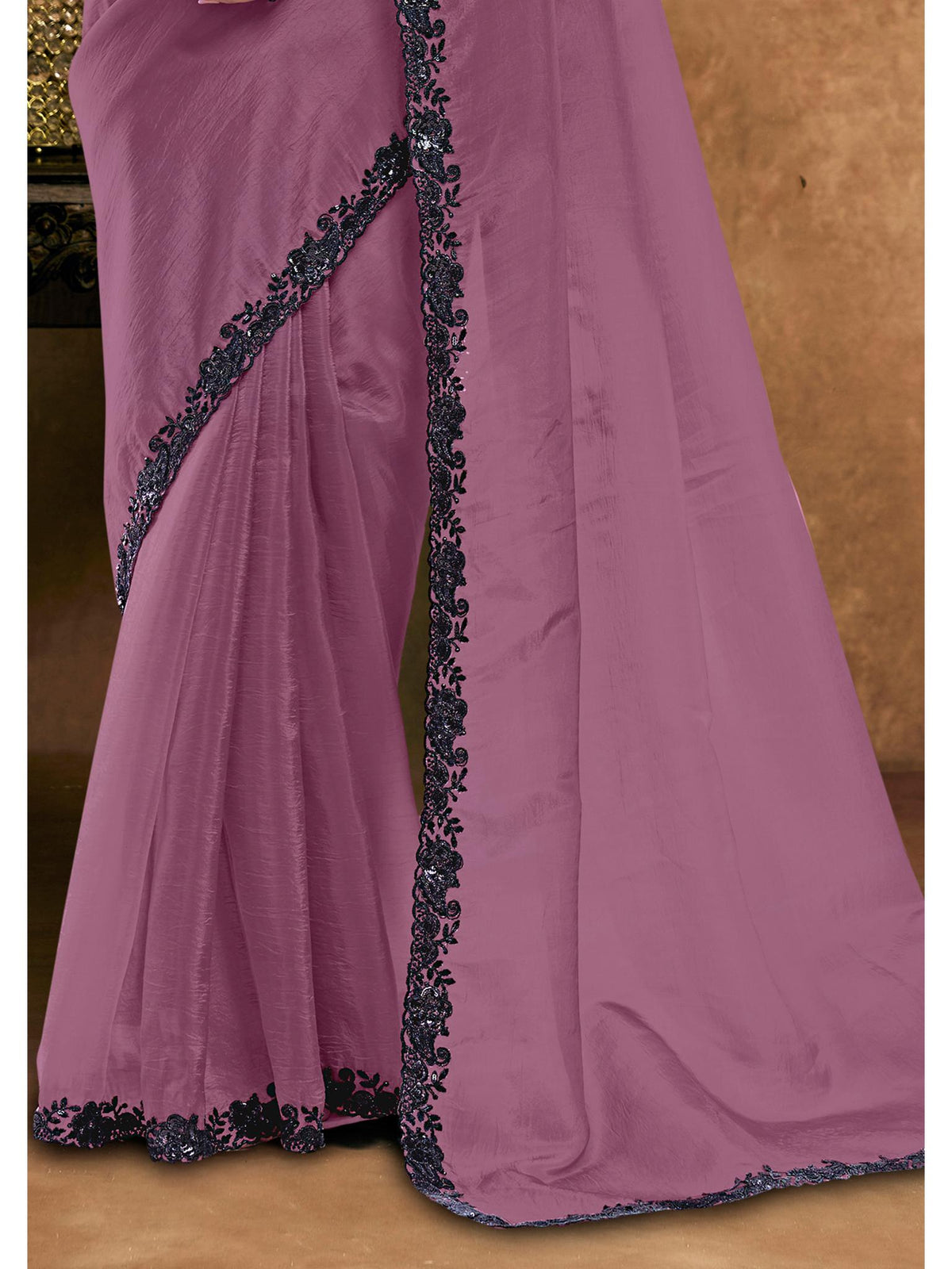Mauve Crush Pure Silk Sequin Handwork Saree