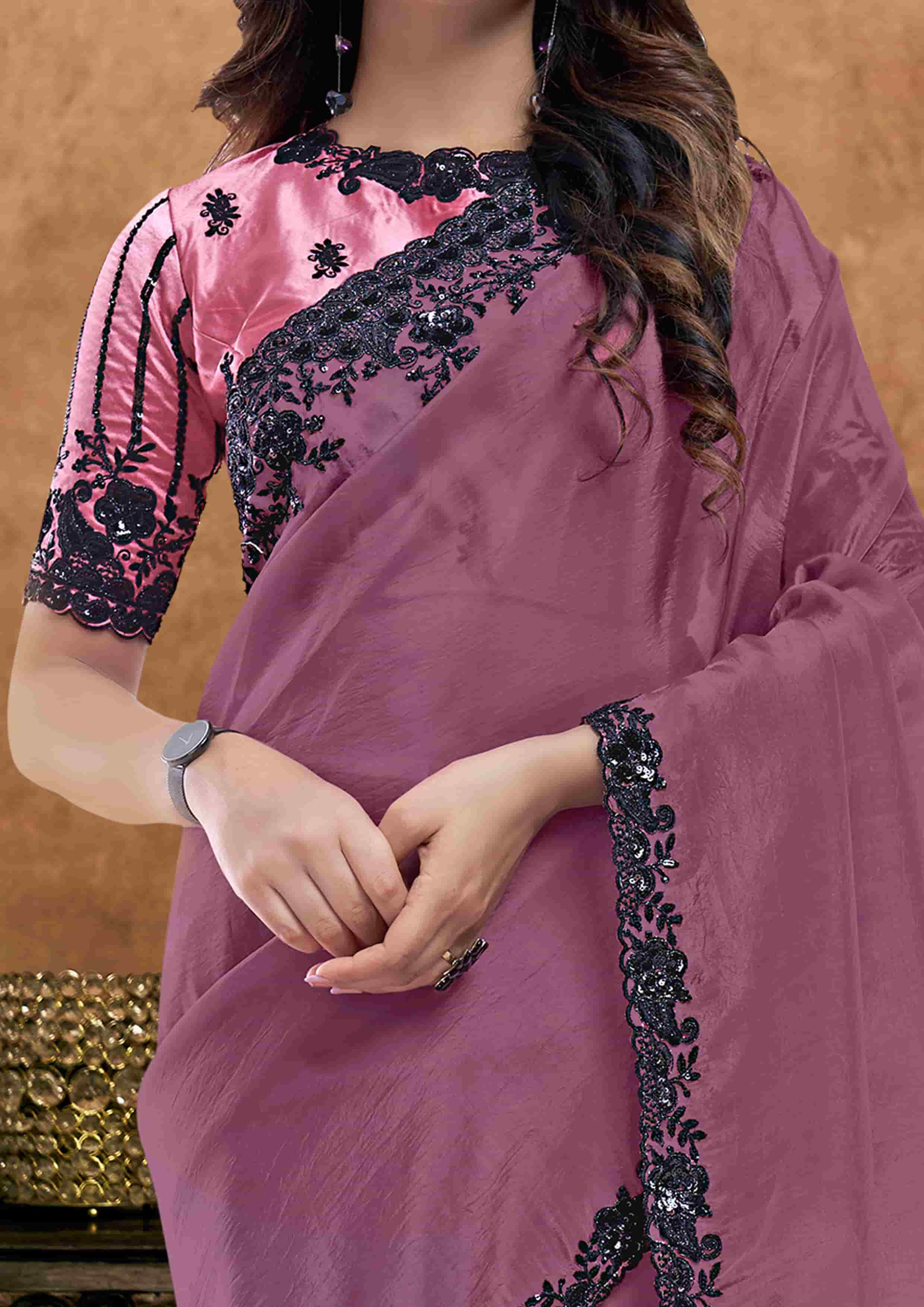 Mauve Crush Silk Party Wear Saree with Sequin Handwork
