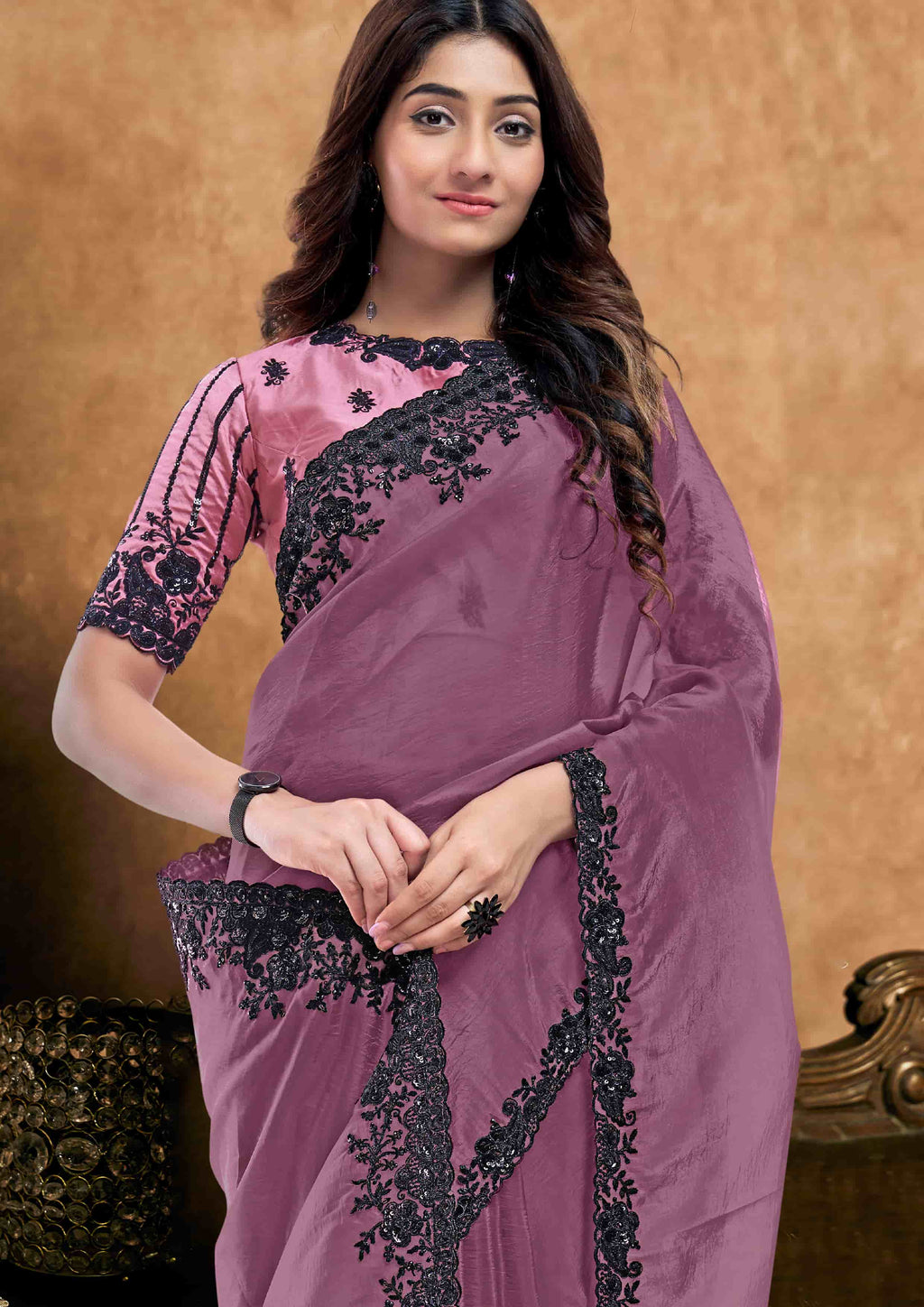 Mauve Crush Silk Party Wear Saree with Sequin Handwork