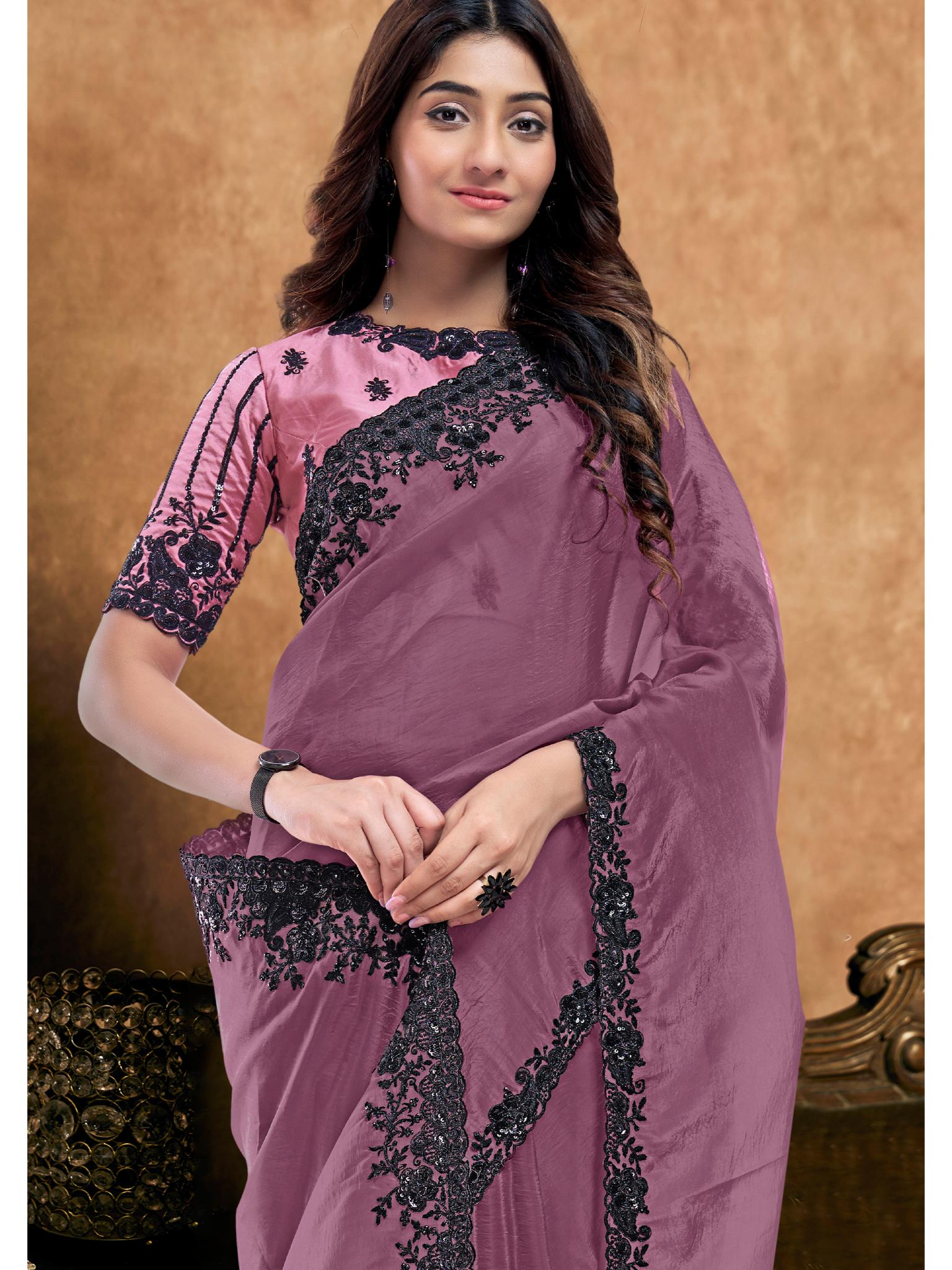 Mauve Crush Pure Silk Sequin Handwork Saree