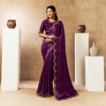 Royal Purple Two Tone Satin Silk Bandhani Digital Print Party Wear Saree with Dual Sequin Embroidery with Pearl Handwork