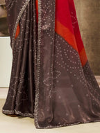 Dark Mauve Two Tone Satin Silk Sequin Embroidered Saree - View 4
