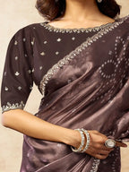 Dark Mauve Two Tone Satin Silk Sequin Embroidered Saree - View 5