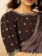 Dark Mauve Two Tone Satin Silk Sequin Embroidered Saree - View 6