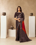 Coffee Two Tone Satin Silk Saree with Bandhani Digital Print, Pearl & Stone Handwork | Premium Designer Saree | Naksh Creation