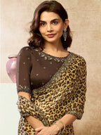 Brown Two Tone Satin Silk Sequin Embroidered Saree - View 2
