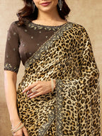 Brown Two Tone Satin Silk Sequin Embroidered Saree - View 4