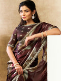 Coffee Brown Two Tone Satin Silk Sequin Embroidered Saree