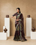 Coffee Two Tone Satin Silk Saree with Floral Digital Print & Pearl Embroidery | Premium Designer Saree | Naksh Creation