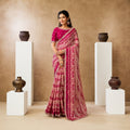 Rani Pink Two Tone Satin Silk Warli Digital Print Party Wear Saree with Multi Thread Sequin Embroidery with Pearl and Stone Work