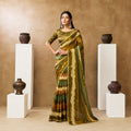 Olive Green Two Tone Satin Silk Leheriya Digital Print Party Wear Saree with Stone Handwork Embroidery