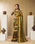 Mustard Yellow Two Tone Satin Silk Saree with Leheriya Digital Print & Sequins Embroidery | Premium Designer Saree | Naksh Creation