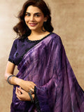 Violet Two Tone Satin Silk Sequin Embroidered Saree