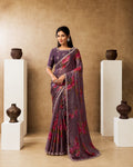 Coffee Two Tone Satin Silk Saree with Floral Digital Print & Pearl Embroidery Work | Premium Designer Saree | Naksh Creation