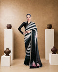 Black Two Tone Satin Silk Saree with Digital Shaded Print & Stone Handwork | Premium Designer Saree | Naksh Creation