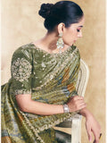 Olive Green Two Tone Paper Silk Embroidered Saree