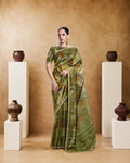 Green Two Tone Paper Silk Saree with Digital Traditional Print & Stone Handwork | Premium Designer Saree | Naksh Creation