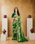 Green Two Tone Satin Silk Saree with Digital Abstract Print & Sequins Stone Handwork | Premium Designer Saree | Naksh Creation