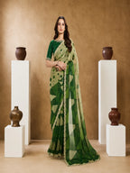 Bottle Green Two Tone Satin Silk Sequin Embroidered Saree