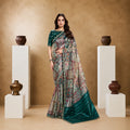 Teal Green Two Tone Paper Silk Traditional Digital Print Party Wear Saree with Bead Embroidery Work