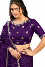 Purple Two Tone Satin Silk Mirror Work Saree