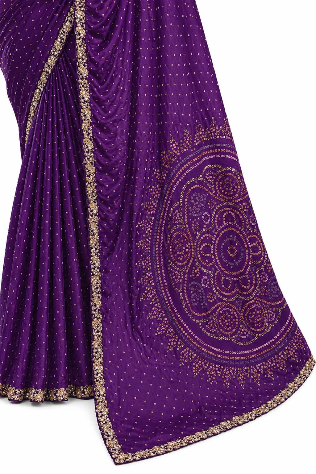 Purple Two Tone Satin Silk Mirror Work Saree
