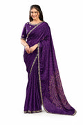 Purple Two Tone Satin Silk Mirror Work Saree