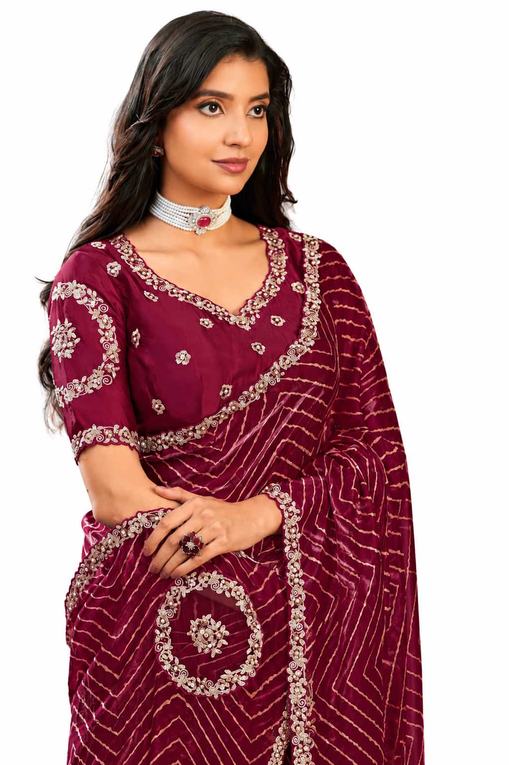Red Two Tone Satin Silk Zari Border Work Saree