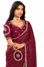 Red Two Tone Satin Silk Zari Border Work Saree