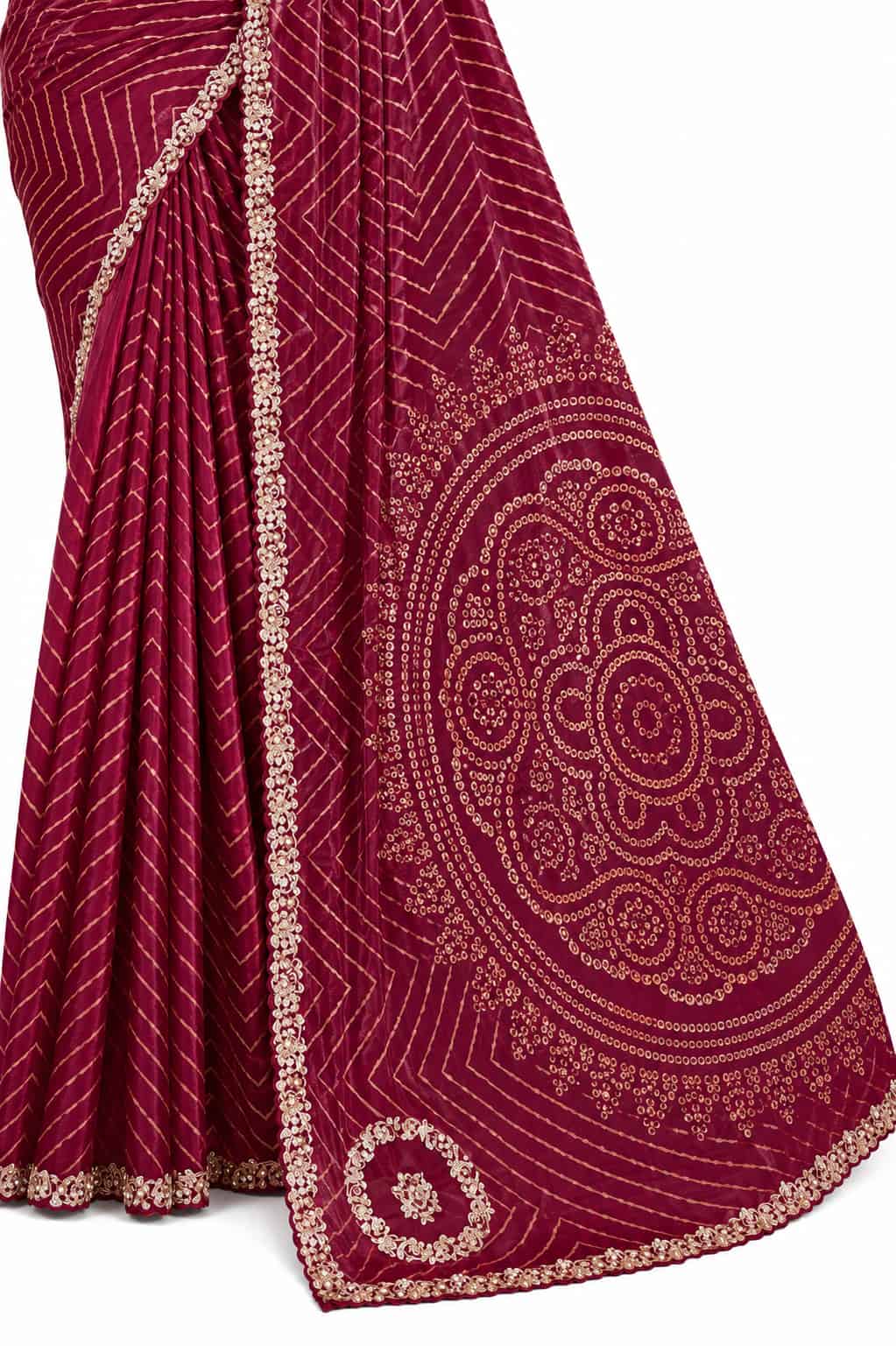 Red Two Tone Satin Silk Zari Border Work Saree