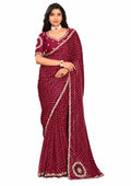 Red Two Tone Satin Silk Zari Border Work Saree