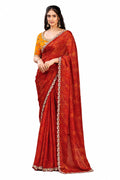 Rust Orange Two Tone Satin Silk Mirror Work Saree