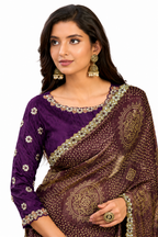 Coffee Two Tone Satin Silk Zari Border Work Saree