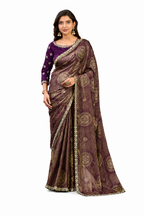 Coffee Two Tone Satin Silk Zari Border Work Saree