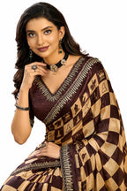 Coffee Two Tone Satin Silk Mirror Work Saree