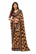 Coffee Two Tone Satin Silk Mirror Work Saree