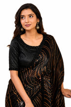 Black Two Tone Satin Silk Mirror Work Saree