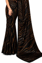 Black Two Tone Satin Silk Mirror Work Saree