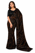 Black Two Tone Satin Silk Mirror Work Saree