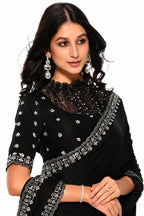 Black Natural Crepe Satin Saree - View 2