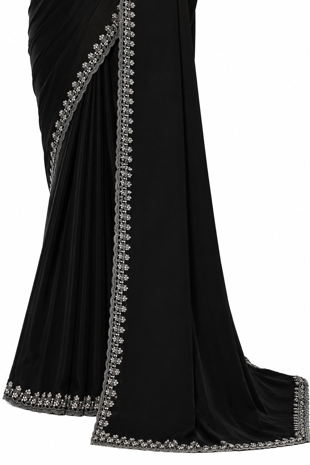 Black Natural Crepe Satin Saree - View 3