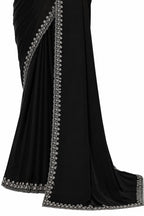 Black Natural Crepe Satin Saree - View 3