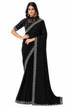 Black Natural Crepe Satin Saree
