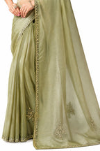 Sage Green Zari Organza Satin Saree - View 3