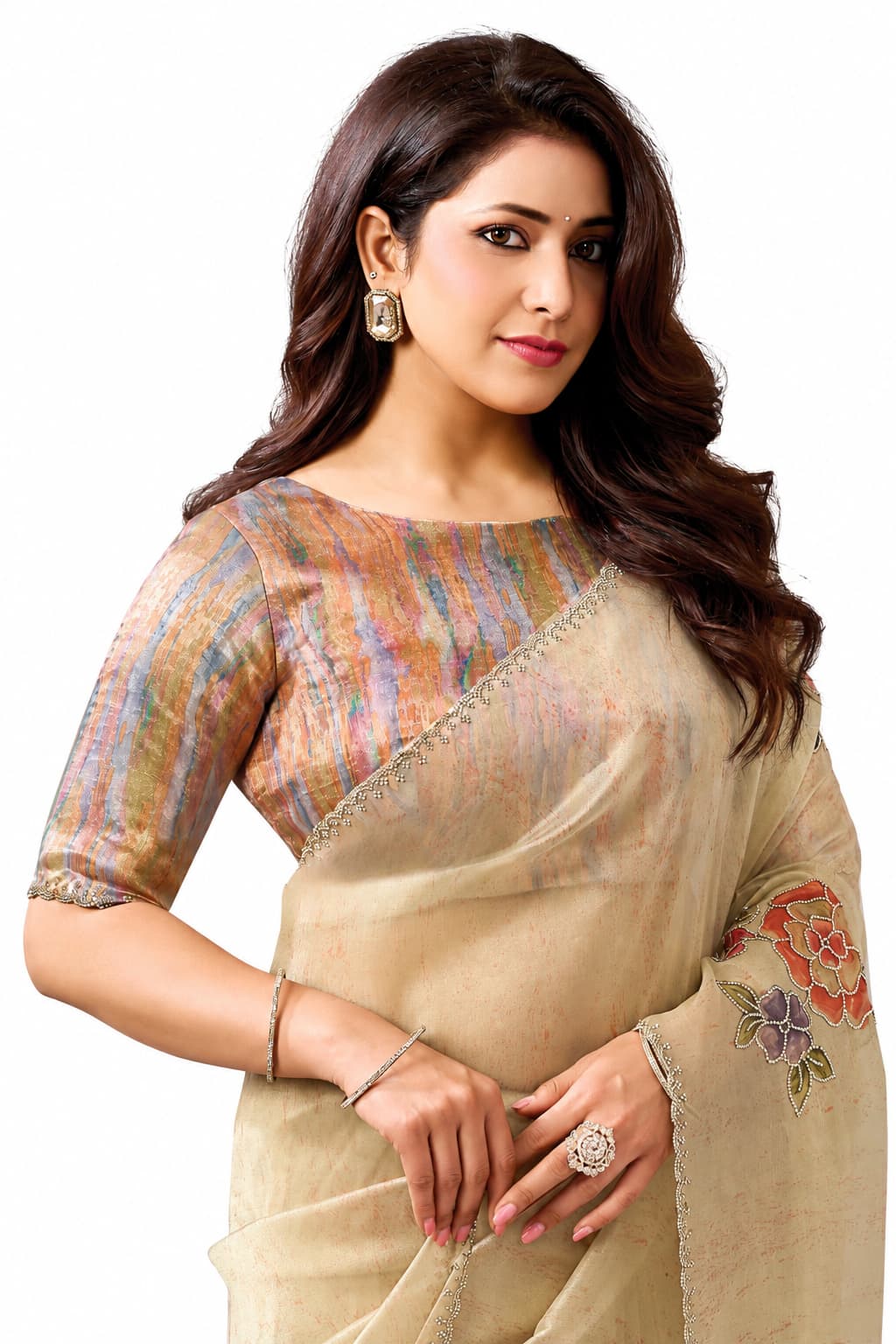 Cream Organza Tissue Saree - View 2