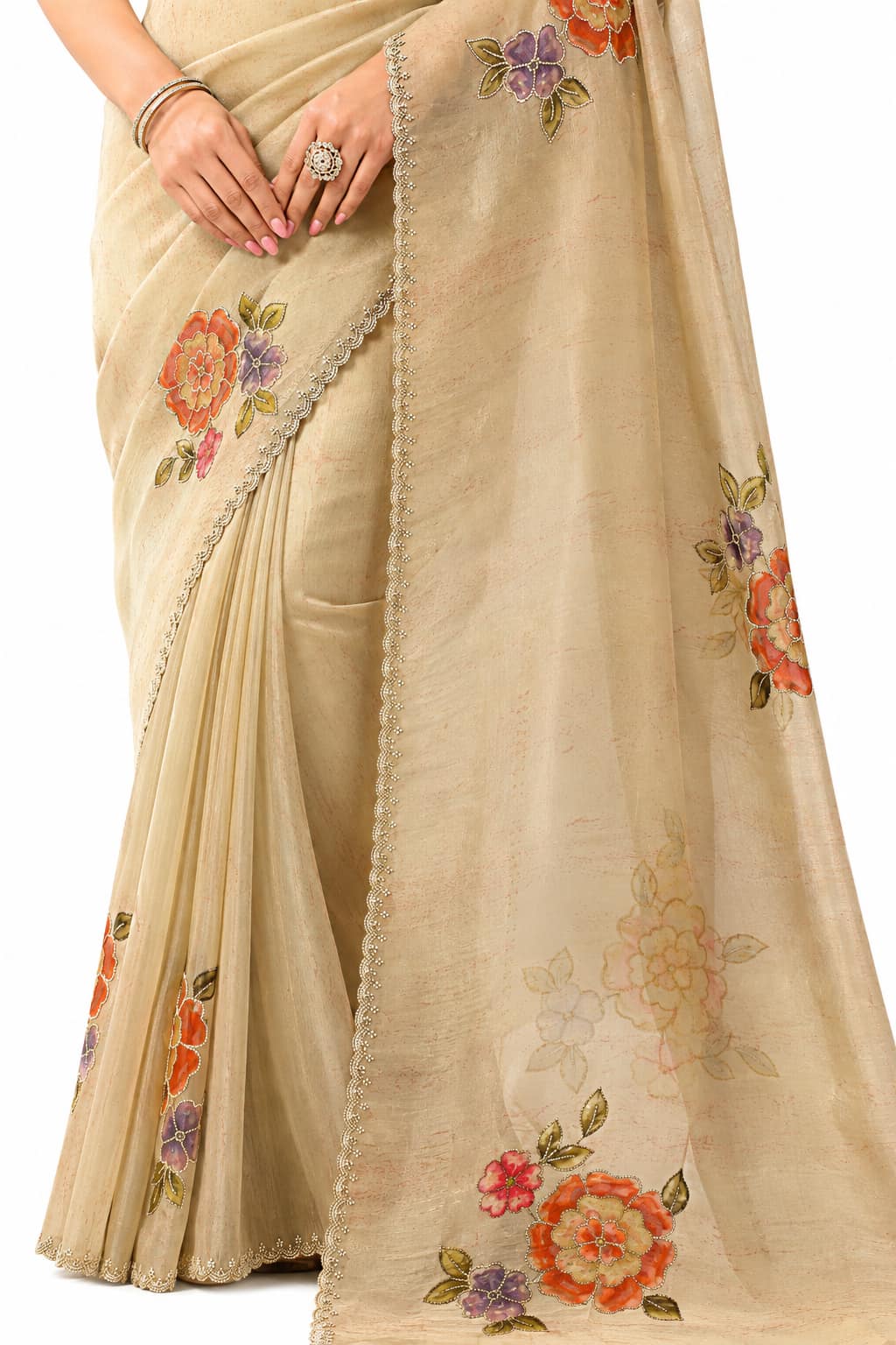 Cream Organza Tissue Saree - View 3