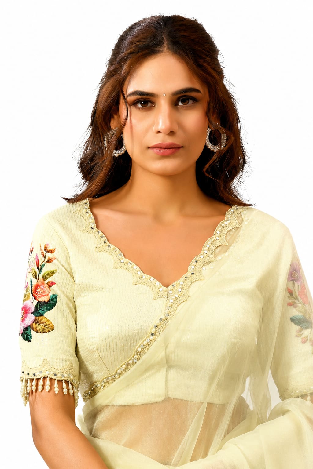 Off-White Organza Satin Saree - View 2