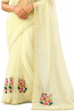 Off-White Organza Satin Saree - View 3