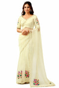 Off-White Organza Satin Saree